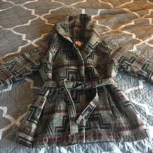 Hooded Native Aztec Print Coat